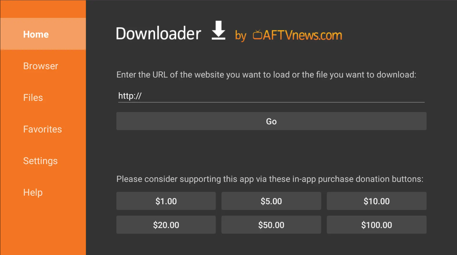 Downloader app input field on TV